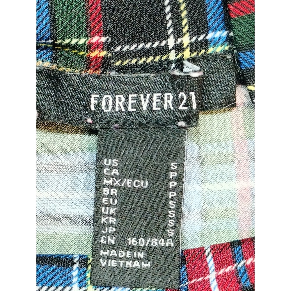 Forever 21 small bodysuit mock neck plaid long sleeve stretch fall school prep - Picture 2 of 9